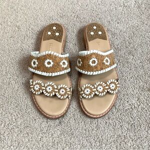Jack Roger’s Caroline Natural Cork Tan And White Stitch Sandals Women’s Size 7.5